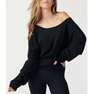 Joah Brown Seeker Off the Shoulder Sweater- Black Waffle